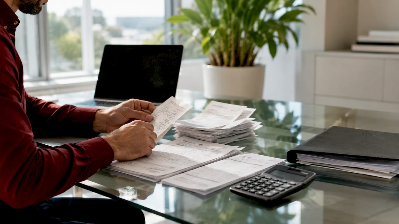 Hands sorting tax documents for amended return