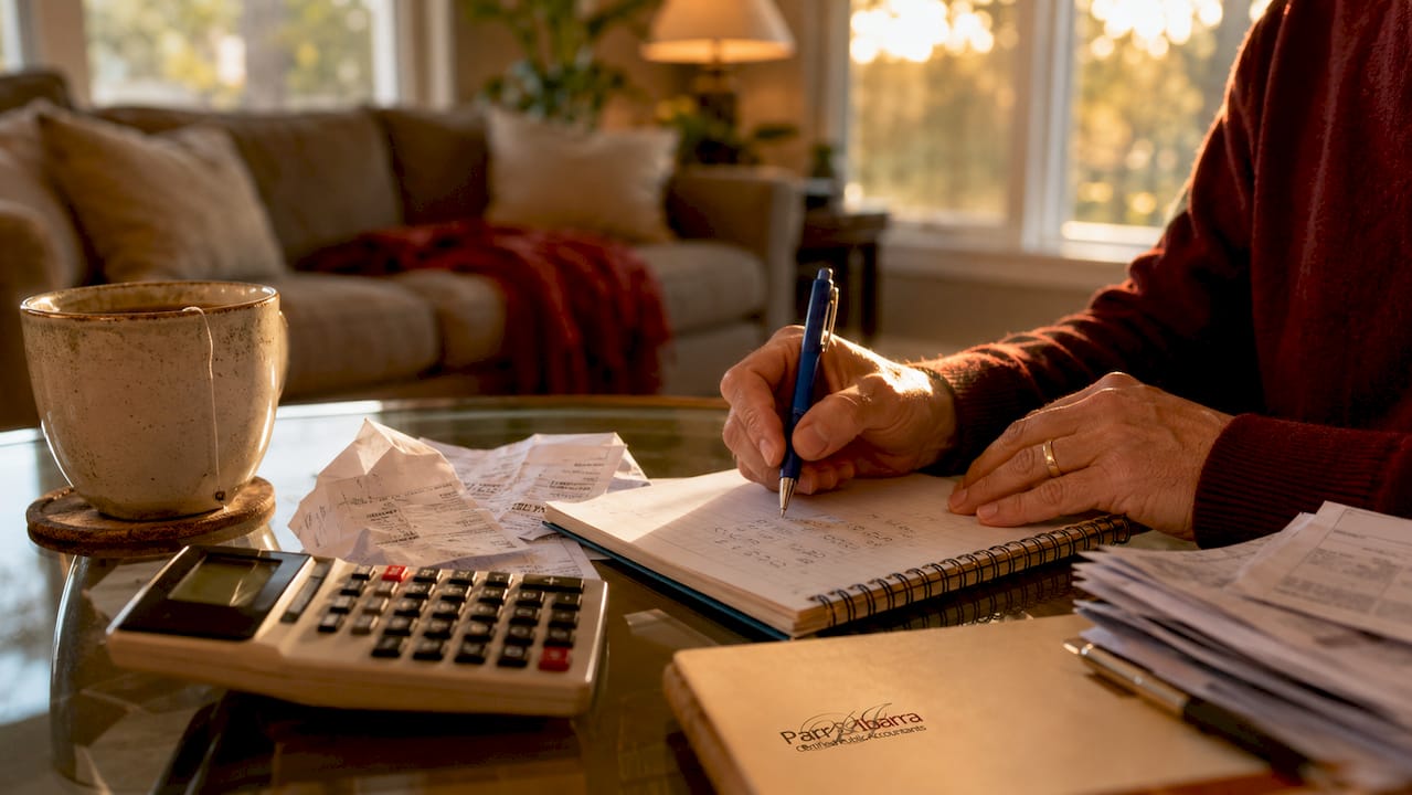 Hands calculating capital gains adjusted basis
