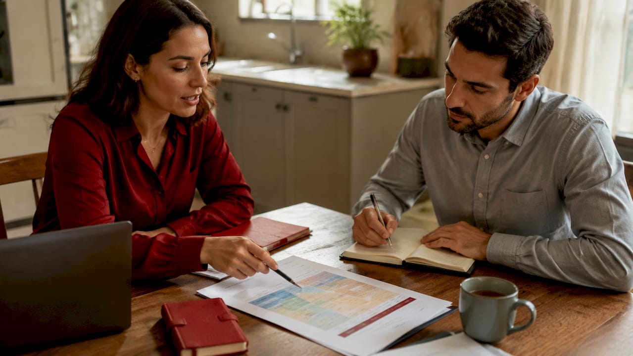 Hands pointing at tax account comparison chart