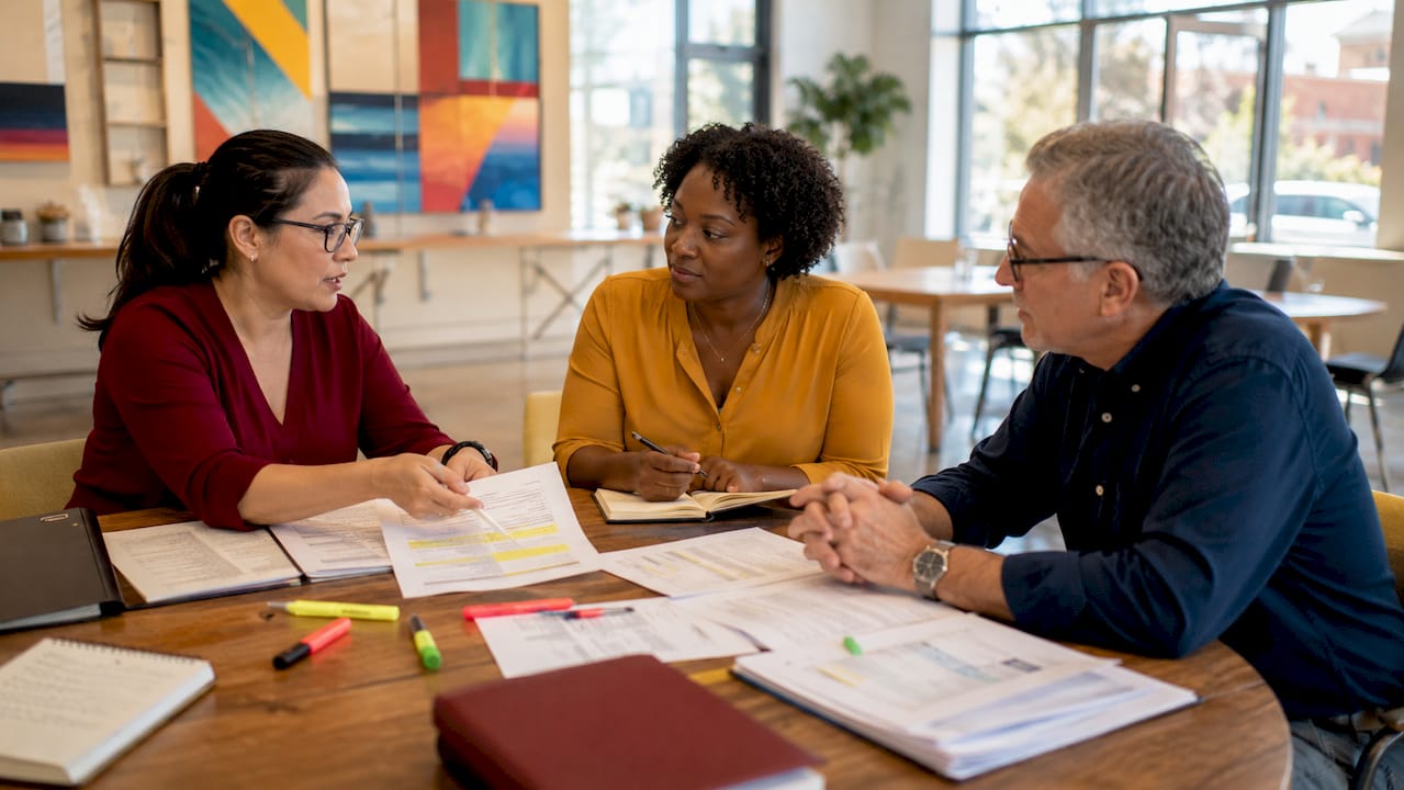 Nonprofit board members reviewing governance documents