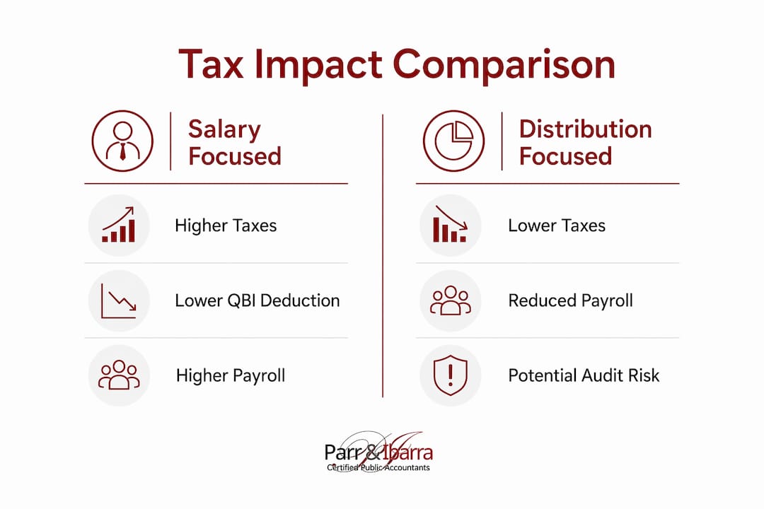Infographic comparing salary versus distribution tax effects