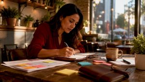 Woman organizing 2026 tax calendar at home desk