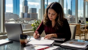 Tax advisor reviewing small business tax documents