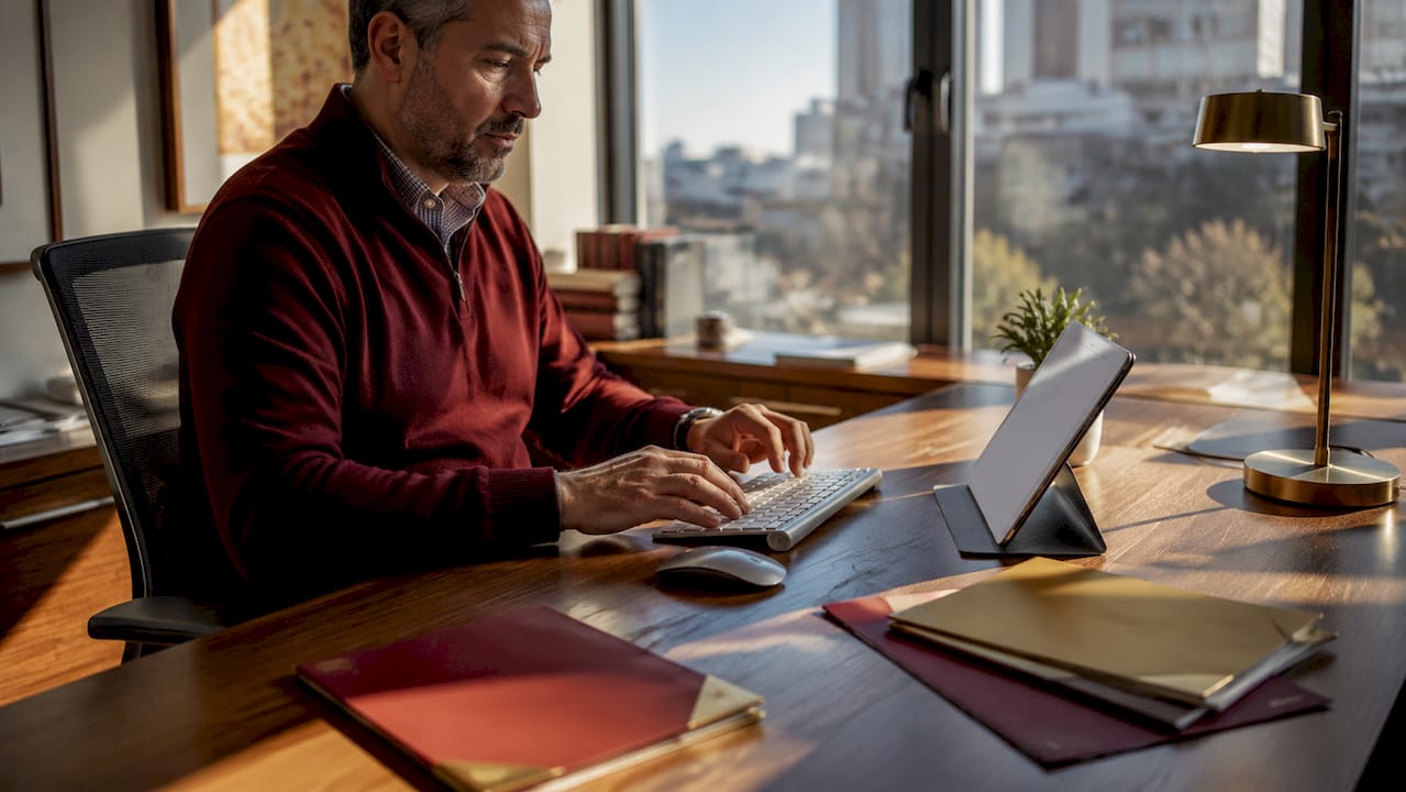 Payroll specialist typing payroll task checklist