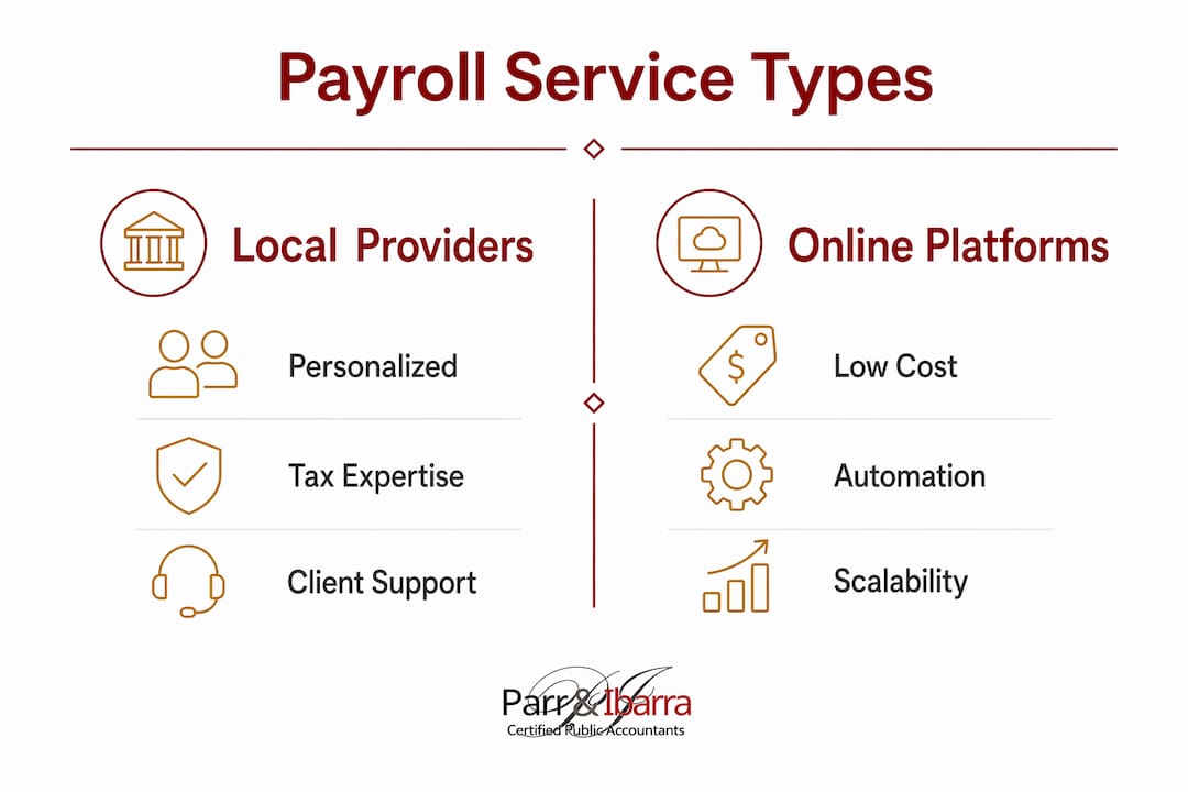 Infographic comparing payroll service types