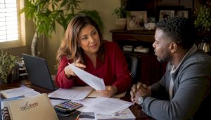 Tax consultant advising client in Grapevine office