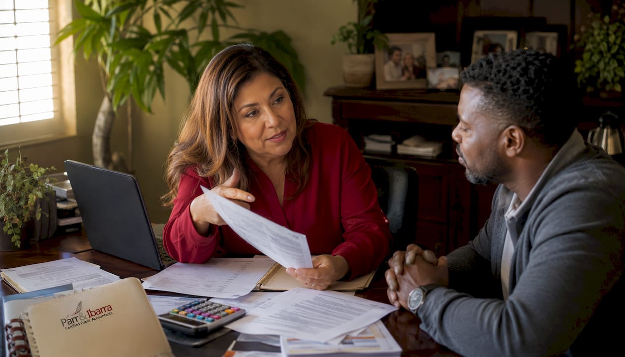 Tax consultant advising client in Grapevine office