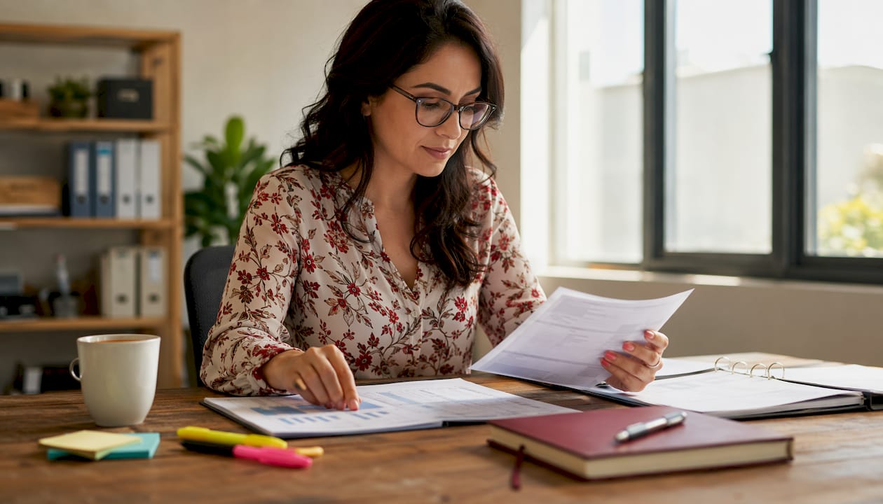 Accountant organizing nonprofit grant documents