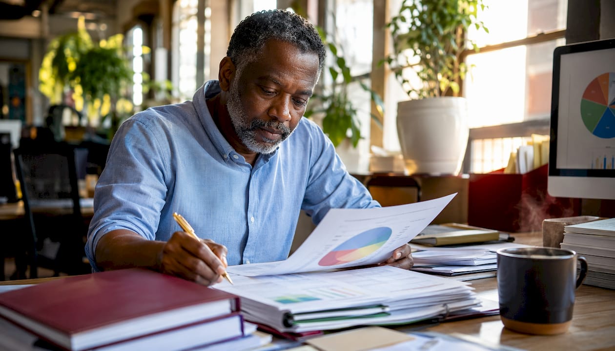Man reviewing grant accounting documents
