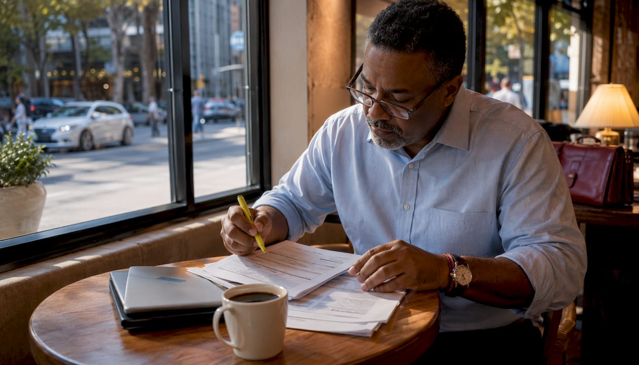CPA reviewing tax documents in Dallas office