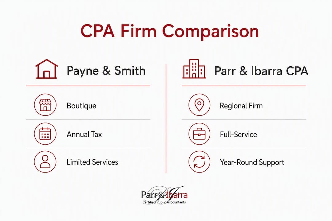Infographic comparing Payne & Smith and Parr & Ibarra CPA