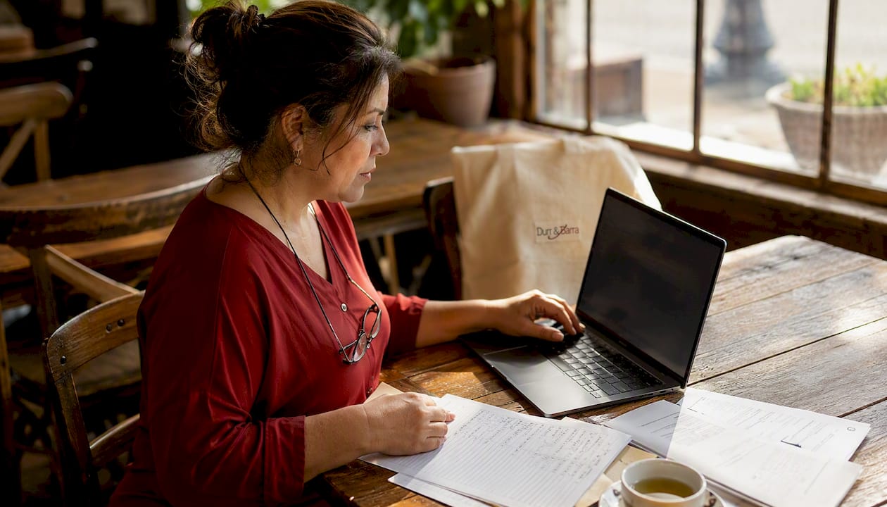 Business owner reviewing accounting software