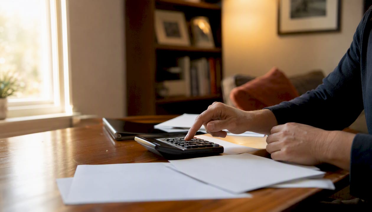 Hands calculating IRA conversion taxes with calculator