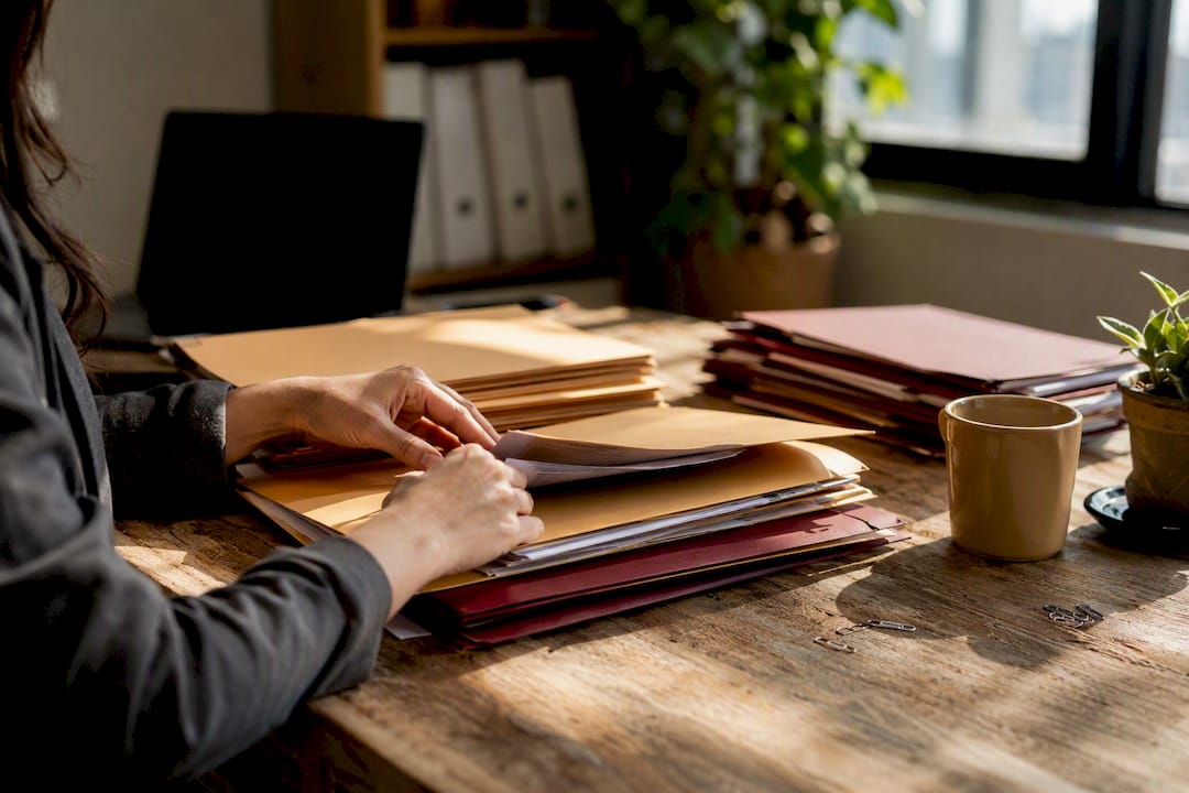 Hands organizing employee separation records