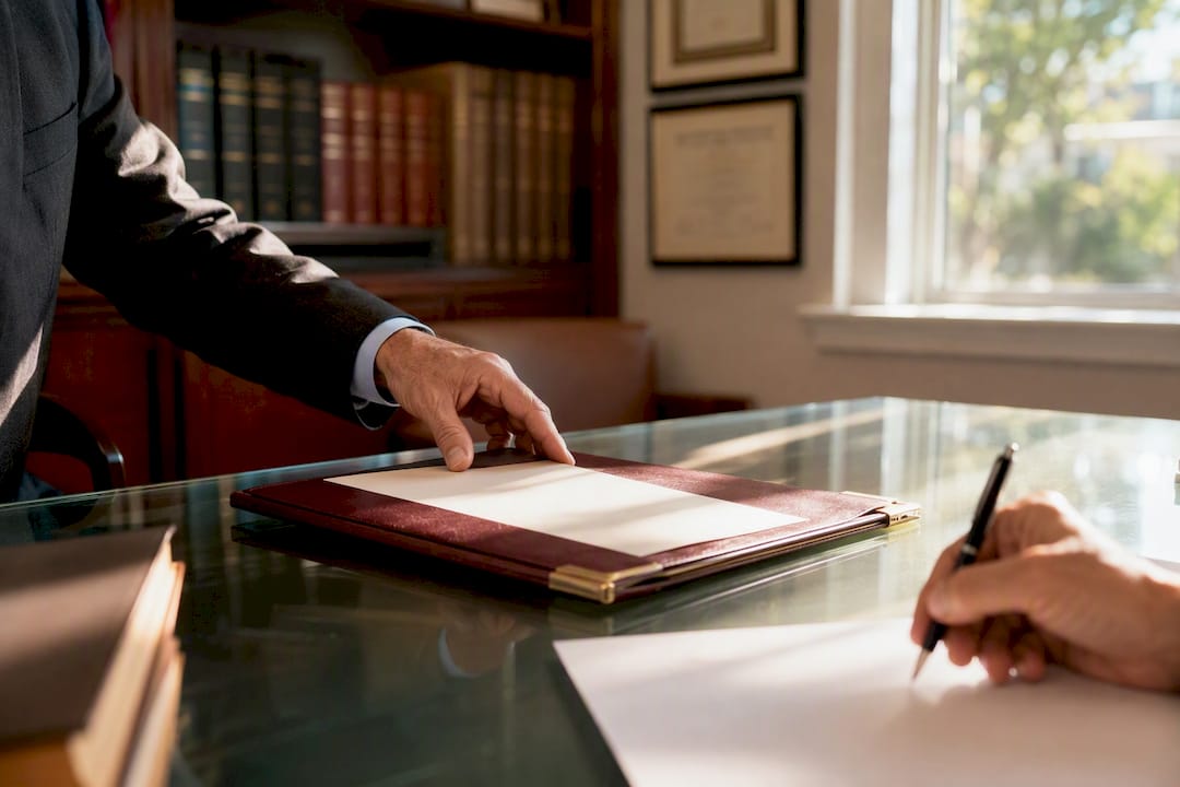 Hand adjusting trust documents in office