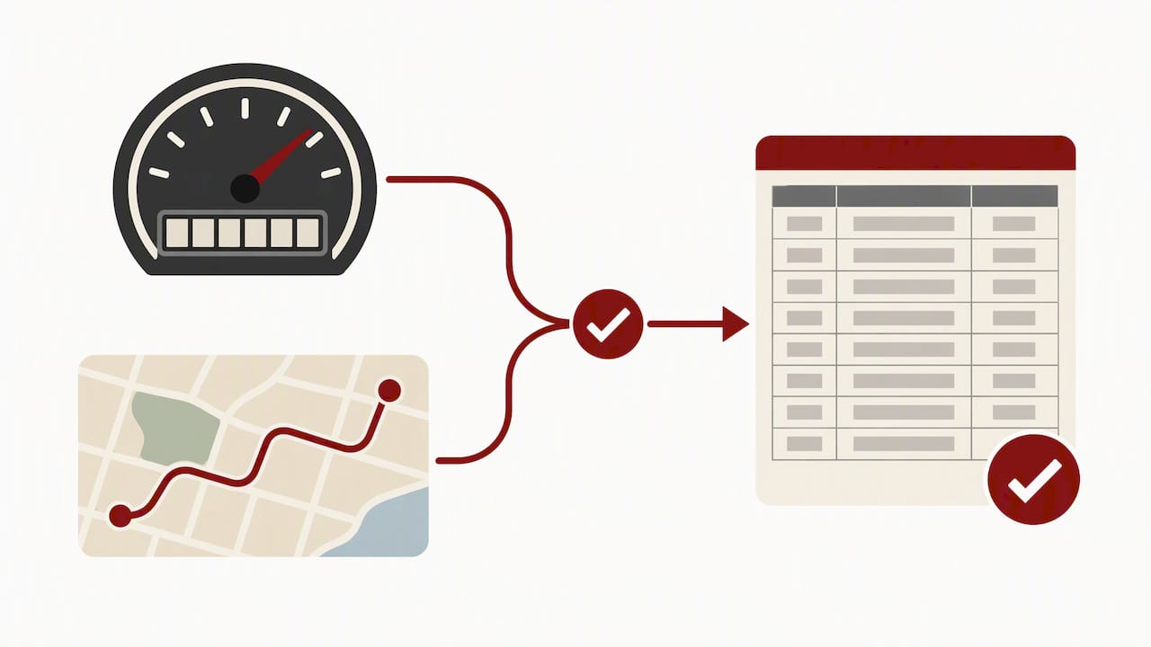 Mileage log checked against odometer and GPS data