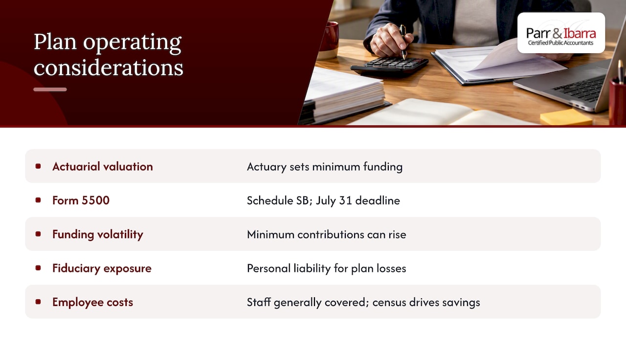 Five defined benefit plan operating considerations